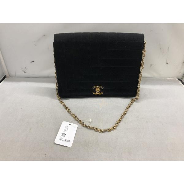 シャネル CHANEL コットンターンロックショルダーバッグ ブラック