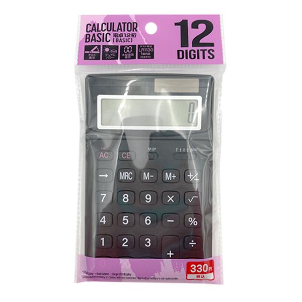 電卓 計算機12桁 液晶大型表示［BASIC］ホワイト・ブラック　355269