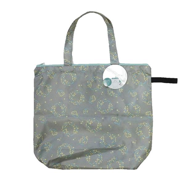 トートバッグ エコバッグ 折りたたみ 手提げ 肩がけバッグ ファスナー付トートバッグミモザ柄 グレー...