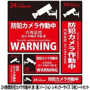 ２４時間防犯カメラ作動中（赤/黒）バージョン レギュラーサイズ ５枚シートセット｜wattsu