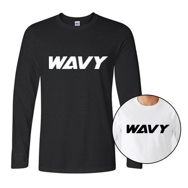 WAVY メンズ ウェア ロンT スリム リブ ロング スリーブ ロゴ Tシャツ 長袖 シンプル カ...