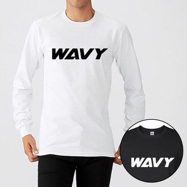 WAVY メンズ ウェア ロンT ワイド リブ ロング スリーブ ロゴ Tシャツ 長袖 シンプル カ...