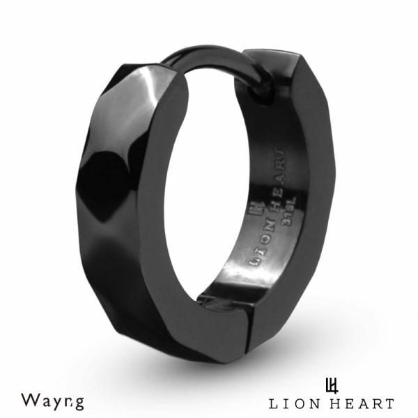 ライオンハート カッティング フープピアス サージカルステンレス ダークブラック 黒 片耳用 1点売...