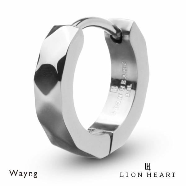 ライオンハート カッティング フープピアス サージカルステンレス シルバー 片耳用 1点売り メンズ...
