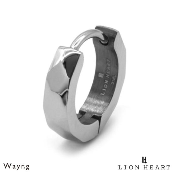 ライオンハート カッティング フープピアス サージカルステンレス シルバー×ブラック 黒 片耳用 1...