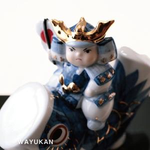 五月人形 コンパクト 陶器 薬師窯 染錦 鯉のぼり 大将 卓上 陶製