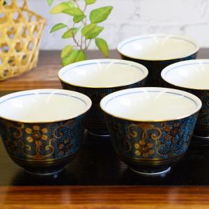 九谷焼 湯呑み 5客セット 青粒鉄仙 和食器 湯呑み茶碗｜