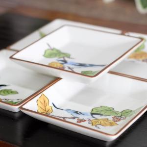 お皿 セット おしゃれ 食器 九谷焼 角小皿 5枚組 ぶどうに鳥 陶器 和食器 取り皿 日本製｜waza