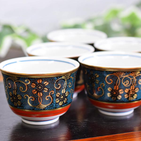 来客用 九谷焼 湯呑み 5客セット 青粒鉄仙 高級 和食器 湯呑み茶碗