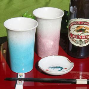 喜寿祝い ギフト 九谷焼 陶器 ビールグラス ペアセット 銀彩｜waza