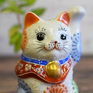 開運 招き猫 置物 九谷焼 左手 招き猫 白盛 開店祝い ギフト｜waza