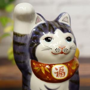 開運 招き猫 置物 九谷焼 右手 招き猫 紫釉彩 開店祝い ギフト｜waza