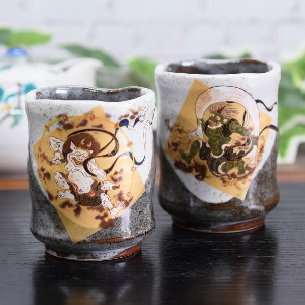 米寿祝い プレゼント ギフト 九谷焼 夫婦湯呑み 風神雷神 70代 80代 両親