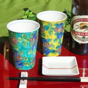 喜寿祝い ギフト 九谷焼 陶器 ビールグラス ペアセット 椿
