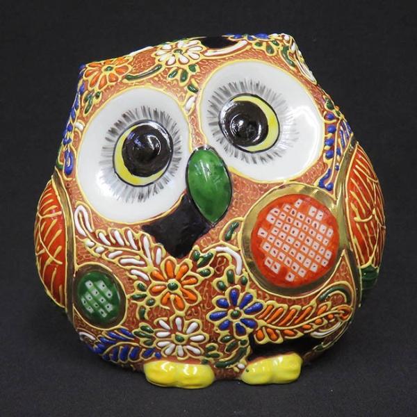 フクロウ 置物 陶器 九谷焼 ふくろう 鹿の子盛 風水 開運 縁起物 誕生日プレゼント