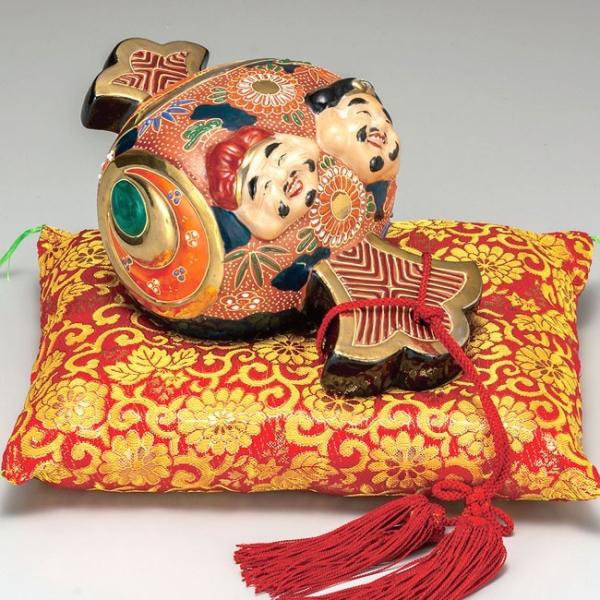 金婚式お祝い 九谷焼 打ち出の小槌 恵比寿大黒(錦座布団付)