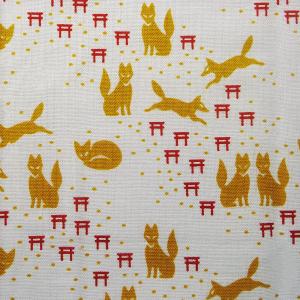 狐と鳥居　　　　90cm　　捺染小紋手ぬぐい　　家庭科の授業でのあずま袋作り｜wazakka