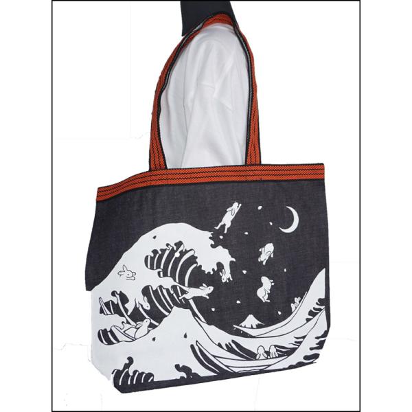 レトロデニムバッグ横長   白波兎　倉敷デニム バッグ