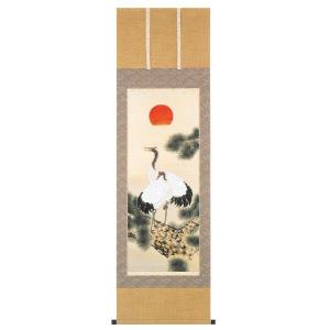 日本画 掛軸 「双鶴」 高田春生 K127 絹本 掛け軸（掛軸）販売通販 - 開運画 (尺五立）肉筆！ 高田春生 松上鶴 共箱 書