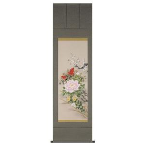掛け軸 草堂 四季花 絹本 希少 軸装 茶道具 掛軸 美品 です。 掛け軸専門店 掛軸 通販 四季草花（佐藤 景月） [尺八立] 四季花 年中