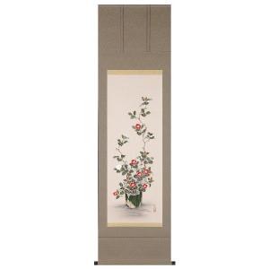 掛け軸 掛軸 南天に雀（出口 華凰） 花鳥画 冬物掛軸 日本画 全国送料