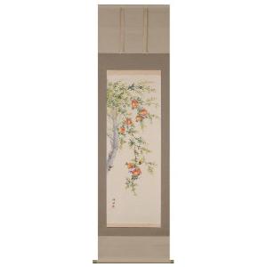 掛軸 奥田吟水 水仙に雀 共箱 花鳥図 掛軸 奥田吟水 水仙に雀 共箱 花鳥図