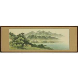 和額／らんま額 欄間額 ／扁額／額装作品　彩色山水 倉地　邦彦 全国送料無料・代引き手数無料　