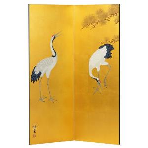 屏風 びょうぶ 肉筆作品 衝立 ついたて 金彩屏風　金彩大鶴絵二曲屏風 野口　雅宝 作 全国送料無料 代引き手数料無料 ＊時間指定不可