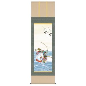 掛け軸 赤富士 吉祥 宝船 七福神 開運画掛け軸 北山歩生 尺五サイズ 高