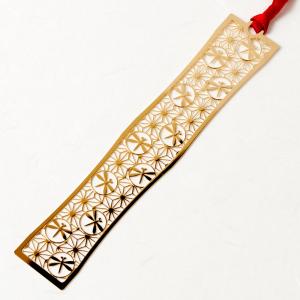 和柄ブックマーカー 麻の葉とんぼ  金の栞シリーズ 24K表面加工 金属製ブックマーカー Metal bookmark, Japanese pattern