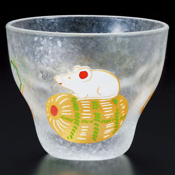 めでた干支　盃　子（ねずみ）　猪口　ガラス酒器　Sake glass of Japanese zod...