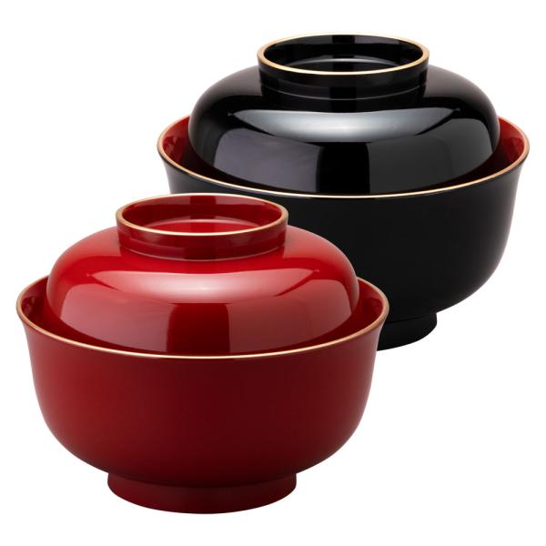蓋付きお椀ペアセット　雑煮椀　金箔　松竹梅　朱・黒　石川県の工芸品　Bowl with a lid ...
