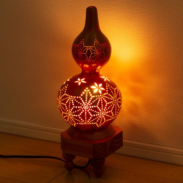 上州瓢箪　行灯　ランプシェード014　麻の葉小花紋　高さ36.5cm　ひょうたんから作られたインテリ...