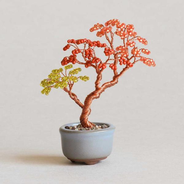 ネジッテBONSAIキット　紅葉　ビーズを使って自分で作る　つまめるサイズの盆栽工作キット　ワイヤー...