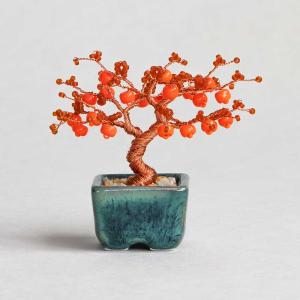 ネジッテBONSAIキット　柿　ビーズを使って自分で作る　つまめるサイズの盆栽工作キット　ワイヤーをねじるだけ　手作り　ハンドメイド　置物　日本製