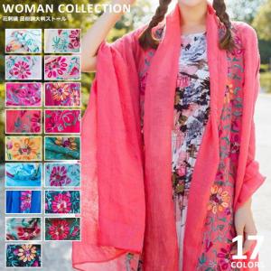 ストール 大判 春 夏 薄手 刺繍 花 おしゃれ 母の日 ギフト 民族調  メール便送料無料｜wc-y