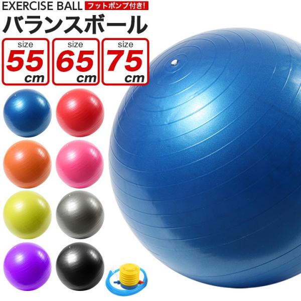 バランスボール 55cm 65cm 75cm フットポンプ付き 空気入れ 耐荷重250kg ノンバー...