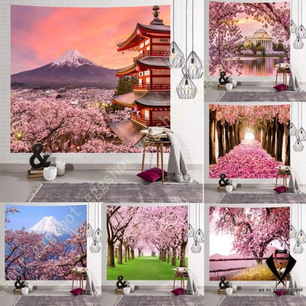 タペストリー ピンクの桜の花 花見 吊り布 壁掛け アート 多機能布 大判 インテリア 撮影用 ビデ...