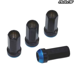 レイズ レーシングナット 2ピースナットセット 17HEX L48 M12X1.5 ブラック/ブルー 通常ナット4個入り 74130000206BK｜web-carshop