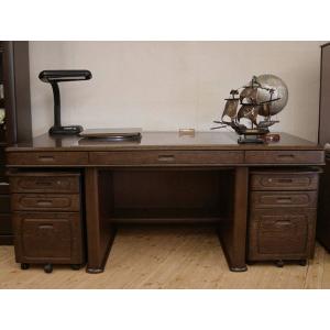 期間限定☆ 木製ダークブラウンデスク 6引き出し 受注生産品 176国産高級書斎机 ダークブラウン デスク empナラ材