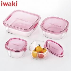 保存容器 ガラス 耐熱 パック＆レンジ 角型4点セット ピンク PSC-PRN-4P1 4点セット ギフトセット iwaki イワキ 岩城ハウスウェア