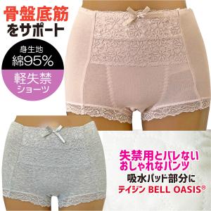 尿漏れパンツ 失禁パンツ 女性用 おしゃれ 吸水ショーツ レディース 消臭 綿 ベルオアシス 骨盤底筋サポート レース付 ヤマダ