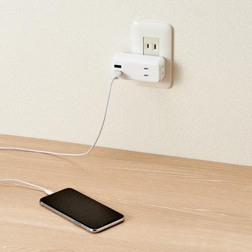 USB付き電源タップ 直挿し USB×2ポート（合計2.4A） AC×2個口 白 MOT-U07-2...