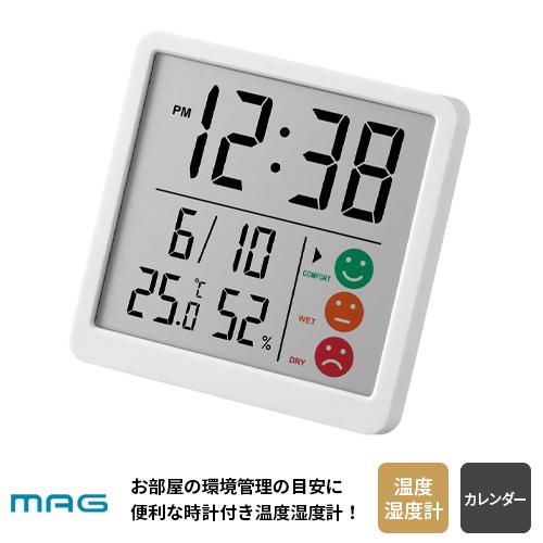 ノア精密 MAG時計付デジタル温度湿度計 ニコピタ ホワイト TH-112 WH-Z