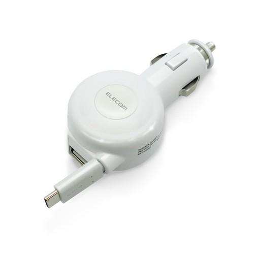 エレコム ELECOM 車載充電器 カーチャージャー 2台同時充電可能 巻取りタイプ 3A Type...