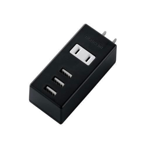 USB付き電源タップ 直挿し USB×3ポート（合計2.1A） AC×1個口 縦向き 黒 MOT-U...