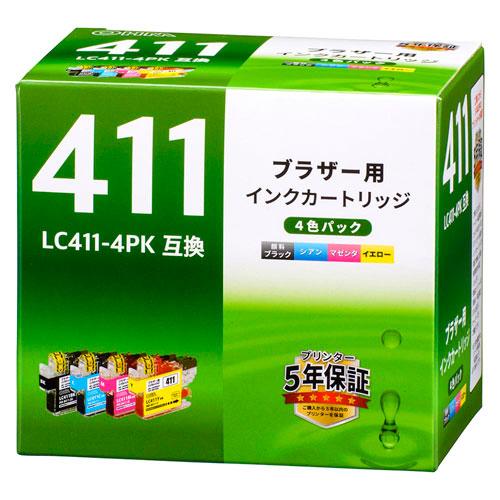 オーム電機 ブラザー互換インク LC411 4色パック INK-B411-4P