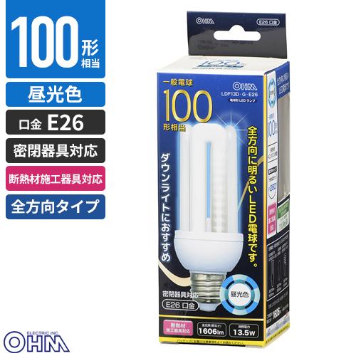 オーム電機 LED電球 D形 E26 100形相当 13.5W 1606lm 昼光色 全方向タイプ ...