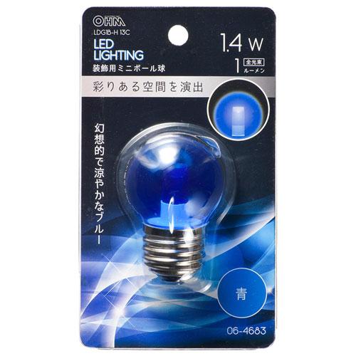 オーム電機 LEDミニボール球装飾用 G40/E26/1.4W/1lm クリア青色 LDG1B-H ...