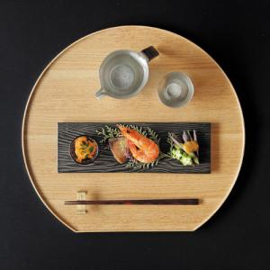 ヤマコー タモ薄型両面盆 半月 クリアー/こげ茶